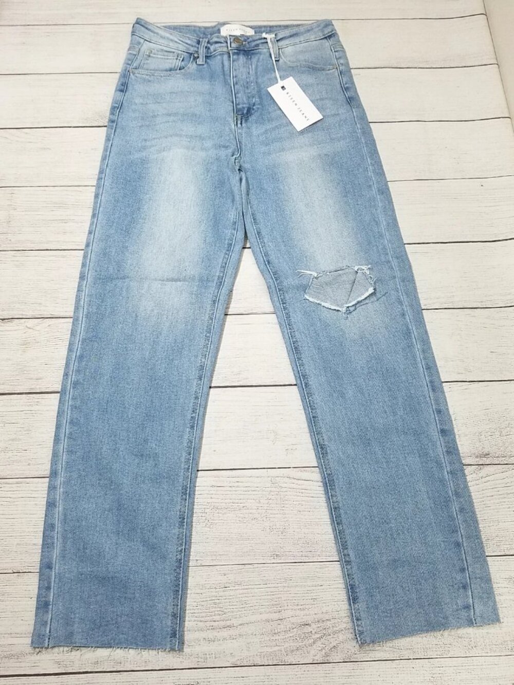 RISEN Los Angeles High Rise Slim Straight Ripped Jeans Size 9/29 Raw Hem